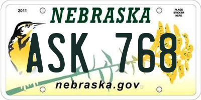 NE license plate ASK768