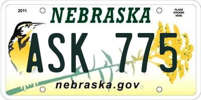 NE license plate ASK775