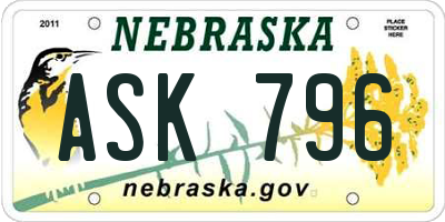 NE license plate ASK796