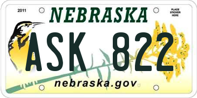 NE license plate ASK822