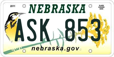 NE license plate ASK853