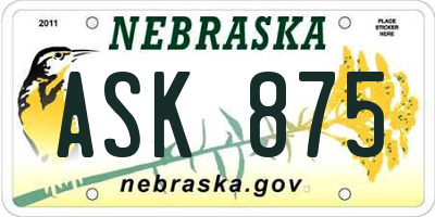 NE license plate ASK875