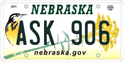 NE license plate ASK906