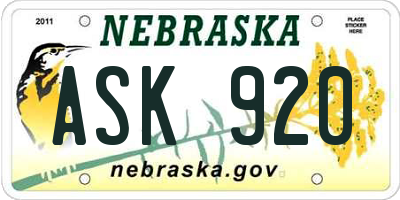 NE license plate ASK920