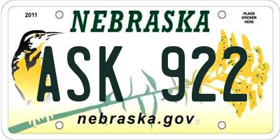 NE license plate ASK922