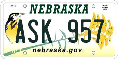 NE license plate ASK957