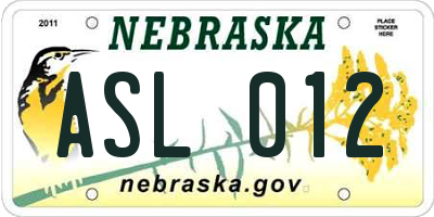 NE license plate ASL012