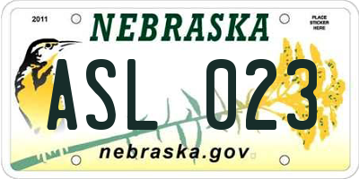 NE license plate ASL023