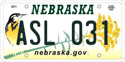 NE license plate ASL031