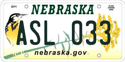 NE license plate ASL033
