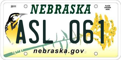 NE license plate ASL061
