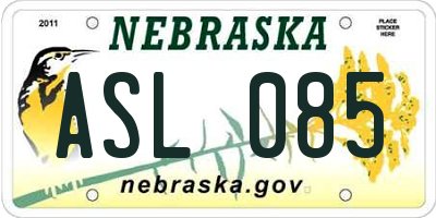 NE license plate ASL085