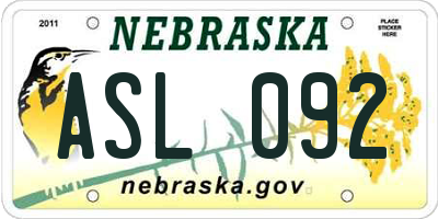 NE license plate ASL092
