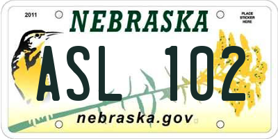 NE license plate ASL102