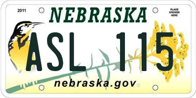 NE license plate ASL115
