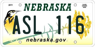 NE license plate ASL116