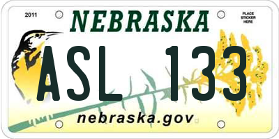 NE license plate ASL133
