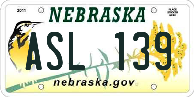 NE license plate ASL139