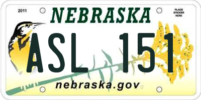 NE license plate ASL151