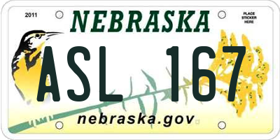 NE license plate ASL167