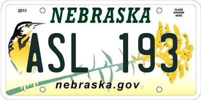 NE license plate ASL193