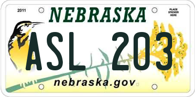 NE license plate ASL203