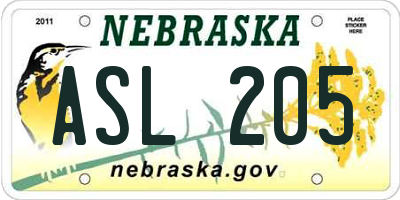 NE license plate ASL205