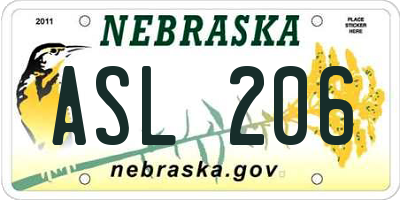 NE license plate ASL206