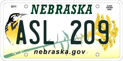 NE license plate ASL209