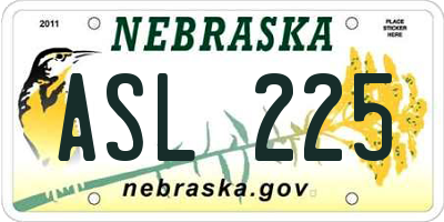 NE license plate ASL225