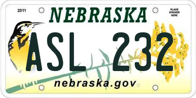 NE license plate ASL232