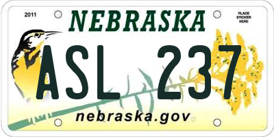 NE license plate ASL237