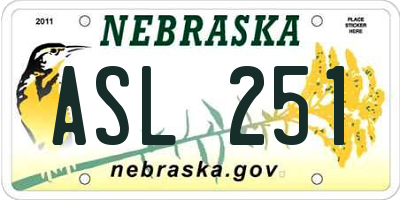 NE license plate ASL251