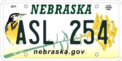 NE license plate ASL254