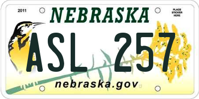 NE license plate ASL257