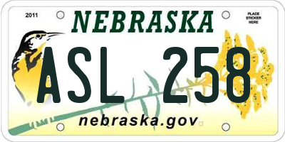 NE license plate ASL258