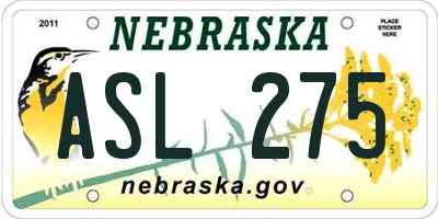 NE license plate ASL275