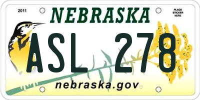 NE license plate ASL278