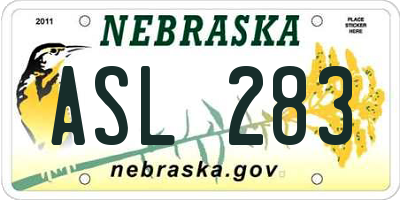 NE license plate ASL283