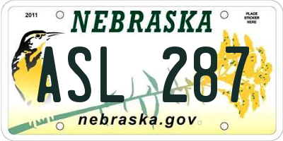 NE license plate ASL287