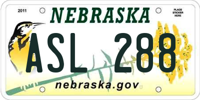 NE license plate ASL288