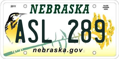 NE license plate ASL289