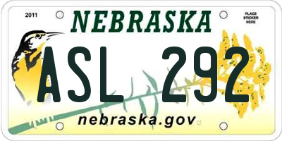 NE license plate ASL292