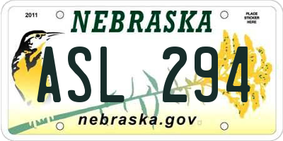 NE license plate ASL294