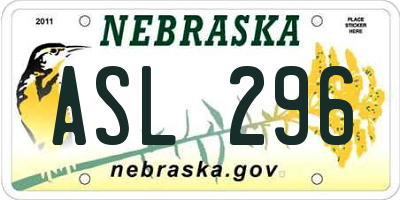 NE license plate ASL296