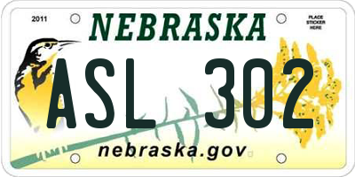 NE license plate ASL302