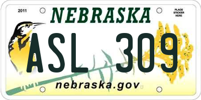 NE license plate ASL309