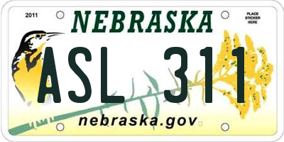 NE license plate ASL311