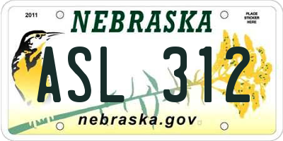 NE license plate ASL312