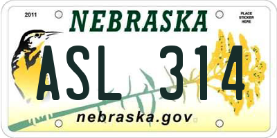 NE license plate ASL314